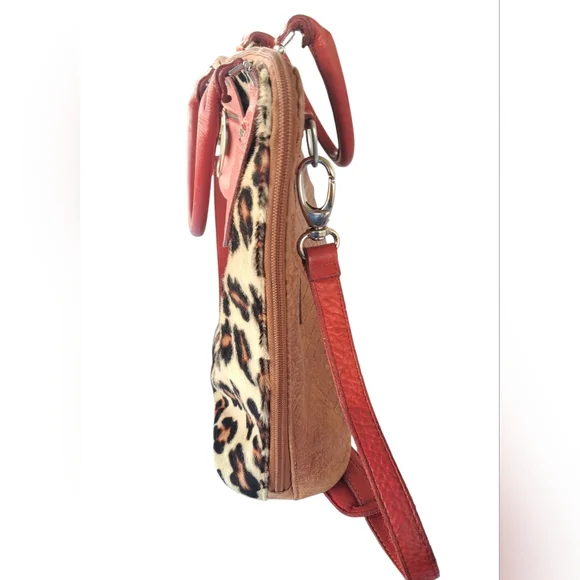Tangaroa By Terrida Leopard Print Bag with Orange Accents. - Picture 6 of 16